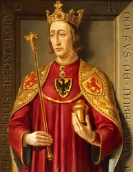Retrato de Rodolfo de Habsburgo (1218-91), Pintura de Josef Kiss y Friedrich Mayrhofer, detalle