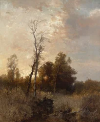 Paisaje de otoño con un cazador.