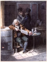 Anciano leyendo el periódico en un café, París
