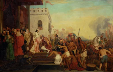 Cristóbal Colón recibido por Fernando II e Isabel la Católica a su regreso de las Indias ...