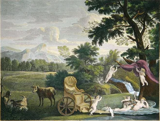 Venus bañándose y cupidos