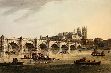 Vista del Puente de Westminster, Abadía y Salón, grabado por J.C. Stadler
