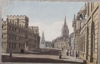 Vista de la High Street en Oxford, grabado por J. C. Stadler (fl.1780-1812), publicado 1793