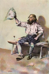 Robinson Crusoe: Me hago una gorra (litografia de color)