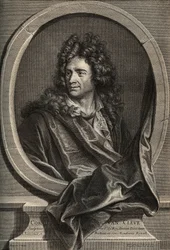 Retrato de Corneille Van Cleve escultor francés (1645-1732) - grabado por Poilly después de la pintura de Joseph Vivien