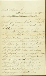 Carta firmada Joseph A. Fardell, Benton Barracks, St. Louis, Mo., a Madre, 12 de noviembre de 1863