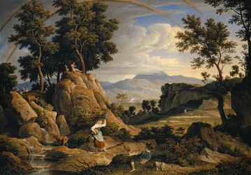 Paisaje cerca de Olevano con arco iris, 1823-24