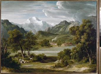 Valle de Lauterbrunnen cerca de Unterseen con vista de Jungfrau (Suiza)