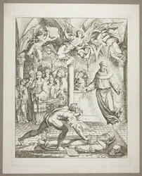 La lucha entre el Diablo y San Francisco de Asís por el alma de Guido da Montefeltro, lámina tres de Darstellungen aus Dante