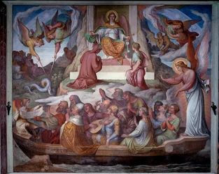 El barco de las almas y la entrada de Dante y Virgilio en la montaña del Purgatorio