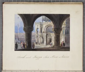 Iglesia y Plaza San Marcos en Venecia, pegado en el Diario de un viaje por Suiza e Italia de Thomas Moody, 1822