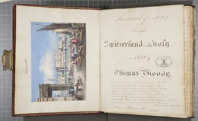 Venecia, pegado en la portada del Diario de un viaje por Suiza e Italia de Thomas Moody, 1822