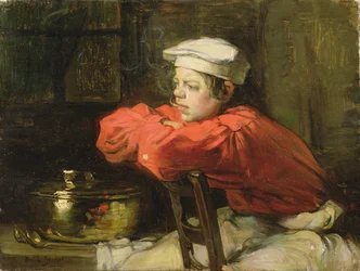 Muchacho de cocina en un descanso para fumar