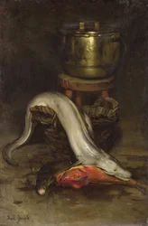 Naturaleza muerta con pescado y caldero