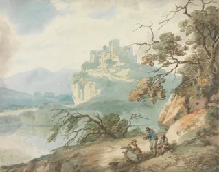 Castillo y figuras en un paisaje