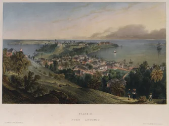 Port Antonio, Jamaica. Litografía (42x57,2 cm) de Joseph Bartholomew Kidd (1808-1889)