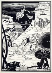 Había una gran variedad de árboles altos y nobles, cargados de frutos marinos, como langostas, cangrejos, ostras, de Las sorprendentes aventuras del Barón Munchausen, pub. 1895