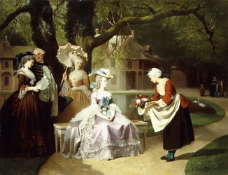María Antonieta y Luis XVI en el Jardín de las Tullerías con Madame Lambale