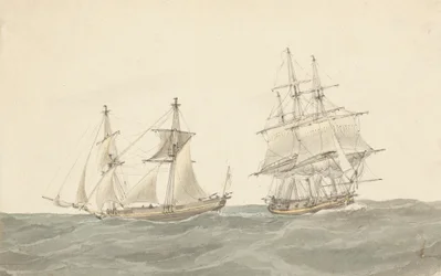 Barquentina y fragata en mar gruesa