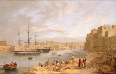 H.M.S. Champion fondeado frente a Port St. Angelo, Malta