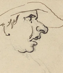 Perfil de hombre con nariz grande y sombrero