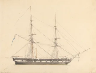 Brig individual con la bandera de la Unión y tres figuras