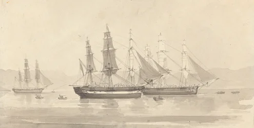Tres barcos con aparejo de barca