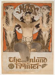 Ilustración de la portada de "The Inland Printer" (pluma y tinta, grafito y gouache blanco sobre papel)