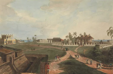 Casa de Gobierno y Casa del Consejo, Fuerte Marlborough, Benkulen, Sumatra, 1799