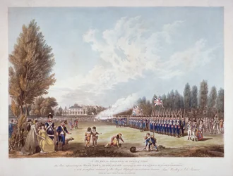 La Asociación Hans-Town ejercitándose en su terreno en Knightsbridge, Londres, 1799