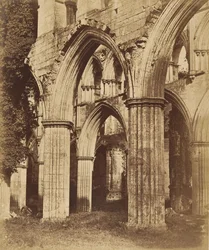 Abadía de Rievaulx. Mirando a través del coro, 1850s