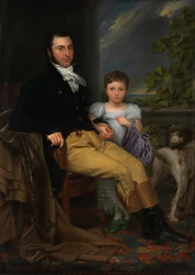 Retrato de un caballero prominente con su hija y un perro de caza (óleo sobre lienzo)