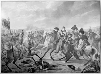 HRH William Príncipe de Orange herido en el momento de la victoria en la memorable batalla de Waterloo, 1815, publicado 1816