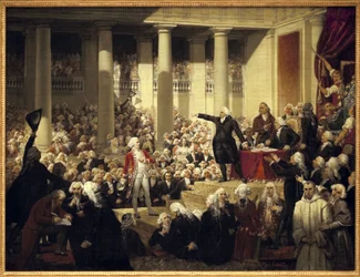 Revolución Francesa: Honoré Gabriel Riqueti, Conde de Mirabeau (1749-1791) ante Monsieur de Henri Evrard, Marqués de Dreux Brézé (1762-1829) en la Asamblea de Diputados, 23 de junio.