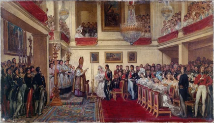 El matrimonio del rey Leopoldo I con la princesa de Orleans, entre 1833 y 1837 (óleo)