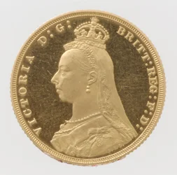 Soberano de prueba de la cabeza del jubileo de la reina Victoria, 1887