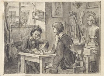 Los jugadores de ajedrez en el estudio del escultor.