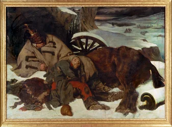 Episode de la retraite de Moscou -Escena de la retirada francesa de Moscú (pintura sobre lienzo)