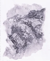 Los bóers destruyendo sus carros en Spitzkop, ilustración de Después de Pretoria: La Guerra de Guerrillas, 1902
