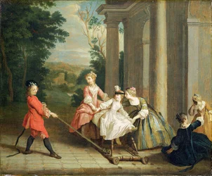 Niños jugando con un caballo de juguete, c.1741-47