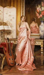 Una dama elegante en un interior