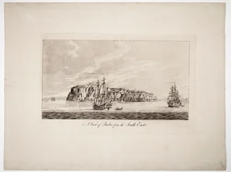 Vista de Quebec desde el sureste, hacia 1781 (grabado coloreado)