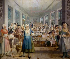 Fábrica textil de los Hermanos Wetter en Orange, Provenza, en 1764, departamento de estampado de telas, por Joseph Maria Gabriel Rossetti, Francia
