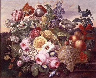 Naturaleza muerta con flores y uvas, 1880