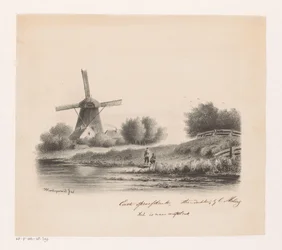 Paisaje con molino y dos pescadores