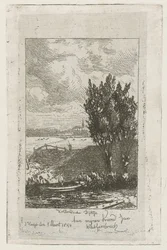 Paisaje de pradera con zanja Dique holandés (título sobre el objeto)