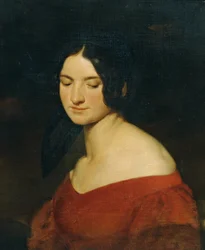 Señora en vestido rojo indio