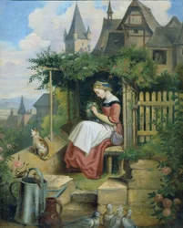 Chica en el jardín de la casa