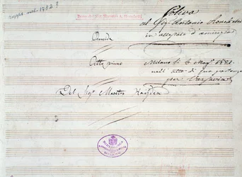 Primera página de la partitura musical del minueto en Armida de J Haydn (1821)