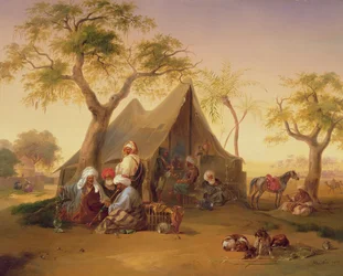 Sheiks bebiendo café frente a una tienda, 1842